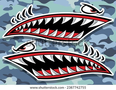 Flying tigers shark teeth car sticker motorcycle gas tank decal and helmet sticker on camouflage background