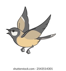 flying tit on a white background