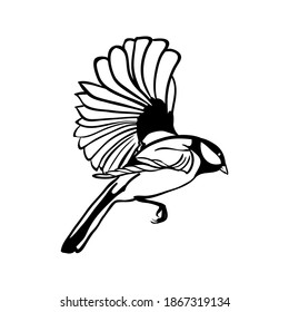 Flying titmouse isolated on white background. Hand-drawn vector illustration.