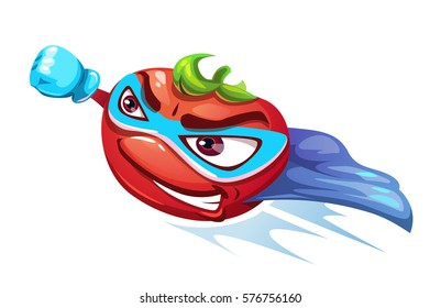 Flying Tomato superhero. Vector illustration.