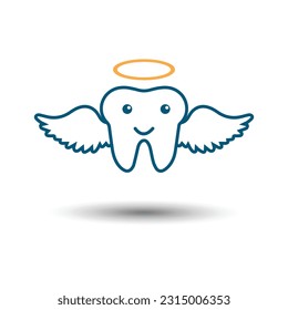 Flying Tooth dental clinic logo with wings vector illustration