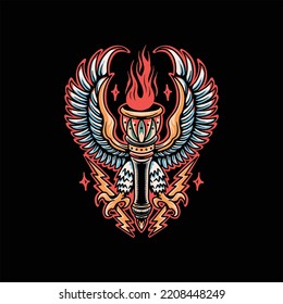 flying torch tattoo vector desgin