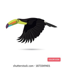 Flying toucan bird color flat icon