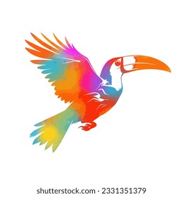 Flying toucan bird colored. Vector illustration