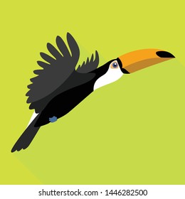 Flying toucan icon. Flat illustration of flying toucan vector icon for web design