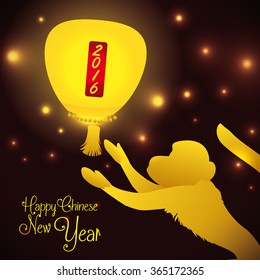 Flying traditional Chinese lantern in occasion for zodiac animal year: the monkey.