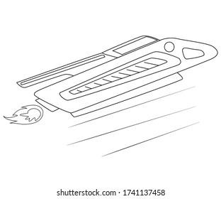 Flying up the train of the future. Linear rocket in the shape of a wagon. Stock vector illustration on a white background.