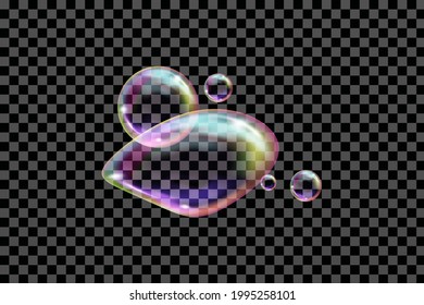
Flying transparent soap bubbles of different shapes on a checkered background. Realistic colored balls. Vector texture. 