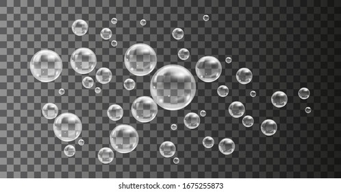 Flying transparent soap bubbles on checkered background.Reaistic colored balls.Vector texture.