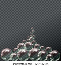 Flying transparent soap bubbles on checkered background.Reaistic colored balls.Vector texture.