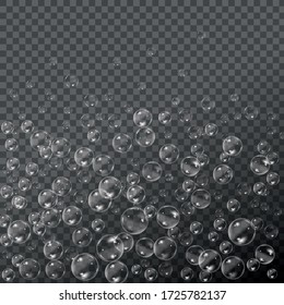 Flying transparent soap bubbles on checkered background.Reaistic colored balls.Vector texture.