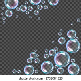 Flying transparente Seifenblasen auf karierten Hintergrund.Reaistisch gefärbte Bälle.Vector Textur.