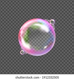 Flying transparent soap bubbles on checkered background.Reaistic colored balls.Vector texture.