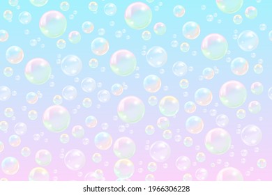 Flying transparent soap bubbles on a colored background.Reaistic colored balls.Vector texture.