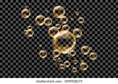 Flying transparent soap bubbles on checkered background.Reaistic colored balls.Vector texture.