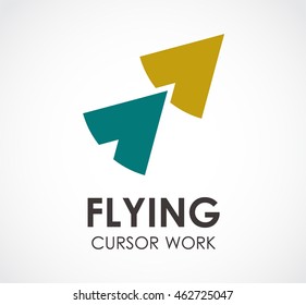 Flying of triangle cursor abstract vector and logo design or template work business icon of company identity symbol concept