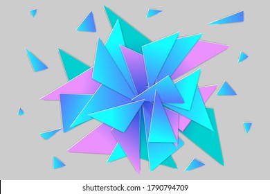 Flying triangles abstract background. Blue geometric shapes on the surface