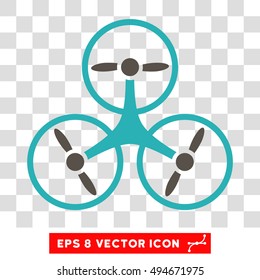 Flying Tricopter round icon. Vector EPS illustration style is flat iconic bicolor symbol, grey and cyan colors, transparent background.