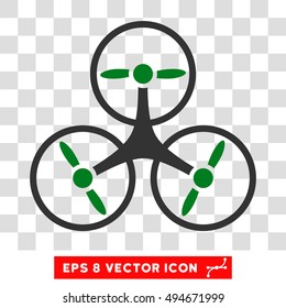 Flying Tricopter round icon. Vector EPS illustration style is flat iconic bicolor symbol, green and gray colors, transparent background.