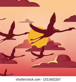 flying tropical flamingo