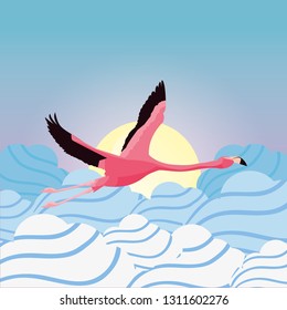 flying tropical flamingo