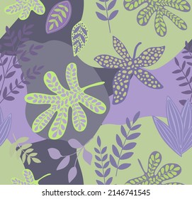 Flying tropical leaves. Vector seamless pattern.