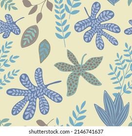 Flying tropical leaves. Vector seamless pattern.