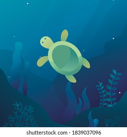 flying turtle under the sea