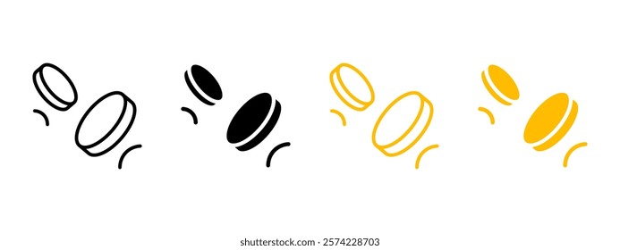 Flying two coins icon. Cash or change illustration. Cent in motion pictogram. Finance currency symbol. Savings, salary, payment sign.