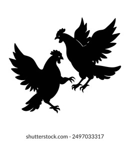 flying two hens fighting silhouette 