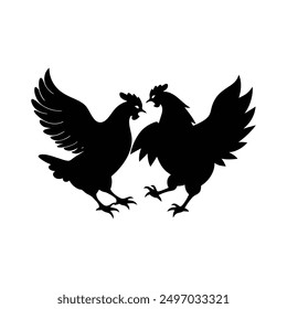 flying two hens fighting silhouette 