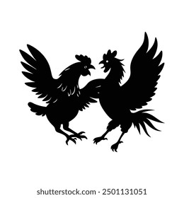 flying two hens fighting silhouette vector arts 