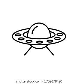 Flying Ufo line icon isolated on white background. Alien space ship. Futuristic unknown flying object. Spaceship vector illustration. World UFO day design.