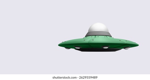 Flying UFO Spaceship Icon Representing Alien Invasion, Sci-Fi Technology, Or Space Travel In Minimal 3D Cartoon Style. Vector Illustration.