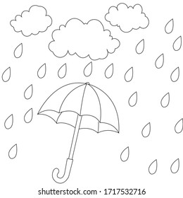 Flying Umbrellas During The Rain For Design Element And Coloring Book,coloring Page, Colouring Picture For Anti Stress. Vector Illustration.