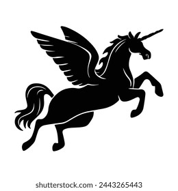 Flying Unicorn back silhouette white backgrund