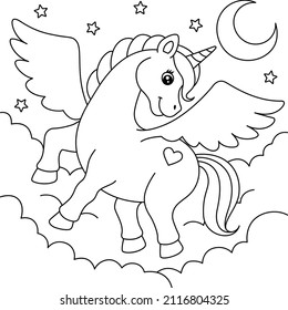 Flying Unicorn Coloring Page for Kids 