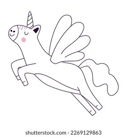 diseño de unicornio volante sobre blanco