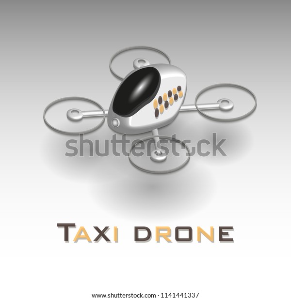 Flying unmanned taxi. Futuristic concept.\
Taxi drone. Isometric style.\
Helicopter.