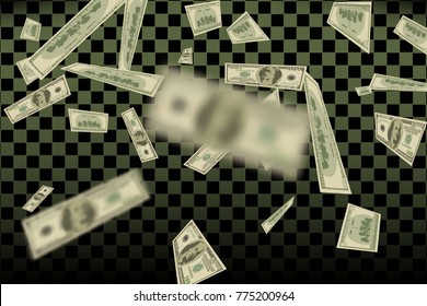 Flying US dollars pattern. undred money bills falling finance illustration