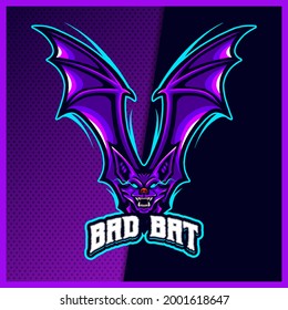 Flying V Bats mascot esport logo design illustrations vector template, nocturnal animal logo for team game streamer, colorful cartoon style