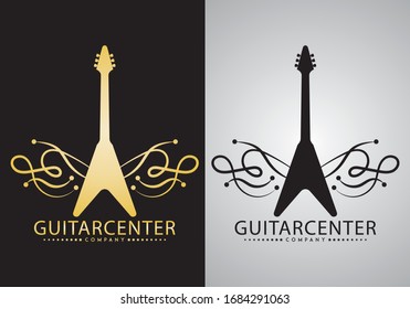 Flying v guitar logo vector.