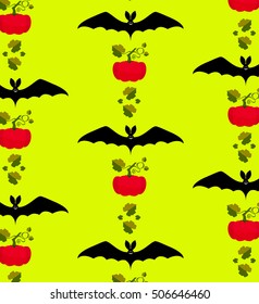 Flying vampire bat and pumpkins, scary Halloween concept, editable pattern background.