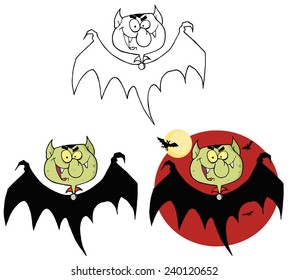 Flying Vampire With Bats. Vector Collection Set