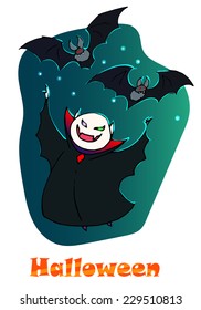 Flying vampire with couple of bats. Vector illustration for halloween