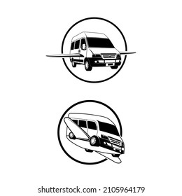 flying van silhouette with circle