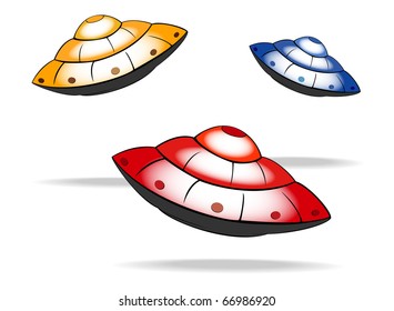 flying varicolored spaceships