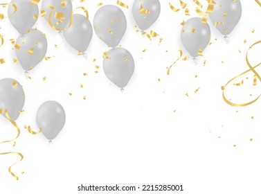 Globos festivos vectoriales voladores brillantes con globos brillantes para vacaciones con helio confetti 