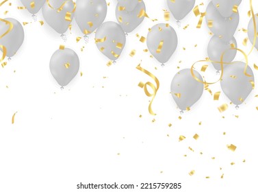 Globos festivos vectoriales voladores brillantes con globos brillantes para vacaciones con helio confetti 
