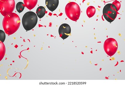 Globos festivos vectoriales voladores brillantes con globos brillantes para vacaciones con helio confetti 